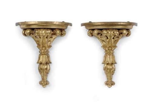 A PAIR OF GILTWOOD WALL BRACKETS,