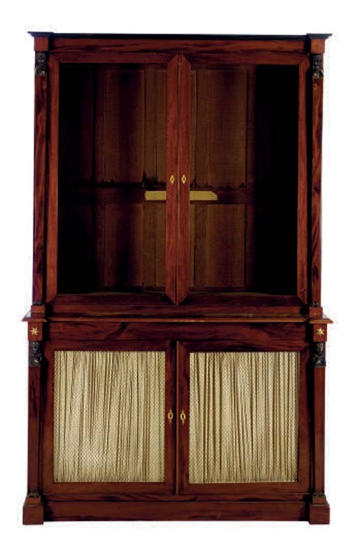 AN AMERICAN CLASSICAL MAHOGANY AND GILT-BRONZE MOUNTED BOOKCASE CABINET,