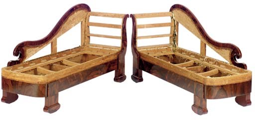 A PAIR OF AMERICAN LATE CLASSICAL ROSEWOOD RECAMIERS**,