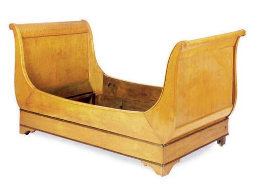 AN AMERICAN CLASSICAL BIRD'S EYE MAPLE BEDSTEAD,