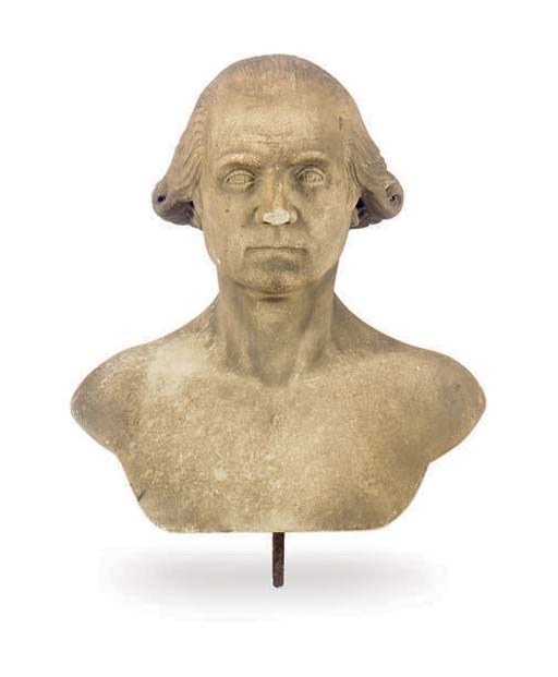 A MARBLE BUST OF GEORGE WASHINGTON,