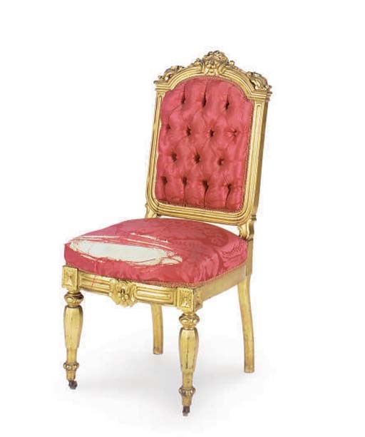 A PAIR OF FRENCH CARVED GILTWOOD SIDE CHAIRS,