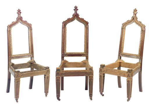 A SET OF THREE AMERICAN GOTHIC REVIVAL ROSEWOOD SIDE CHAIRS**,