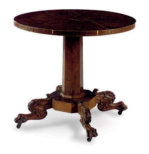 AN AMERICAN CLASSICAL CARVED MAHOGANY CENTER TABLE,