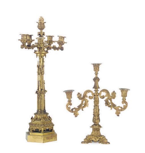 A CONTINENTAL GILT-BRONZE SIX-LIGHT CANDELABRUM,