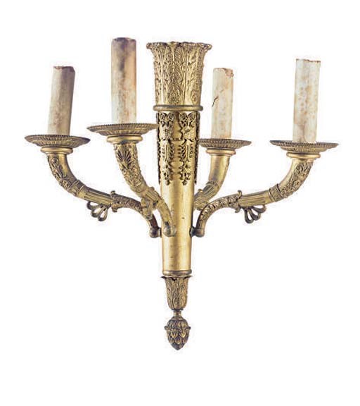 A GILT-BRONZE FOUR LIGHT CHANDELIER,