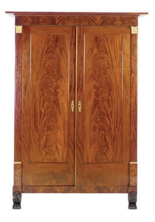 AN AMERICAN CLASSICAL MAHOGANY AND GILT-METAL MOUNTED CLOTHES PRESS,