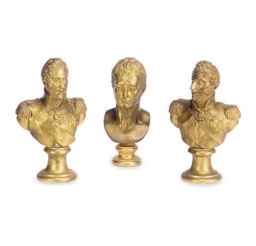 A GROUP OF THREE GILT-BRONZE BUSTS,