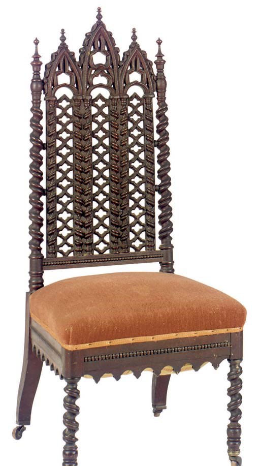 AN AMERICAN LATE GOTHIC REVIVAL MAHOGANY SIDECHAIR,