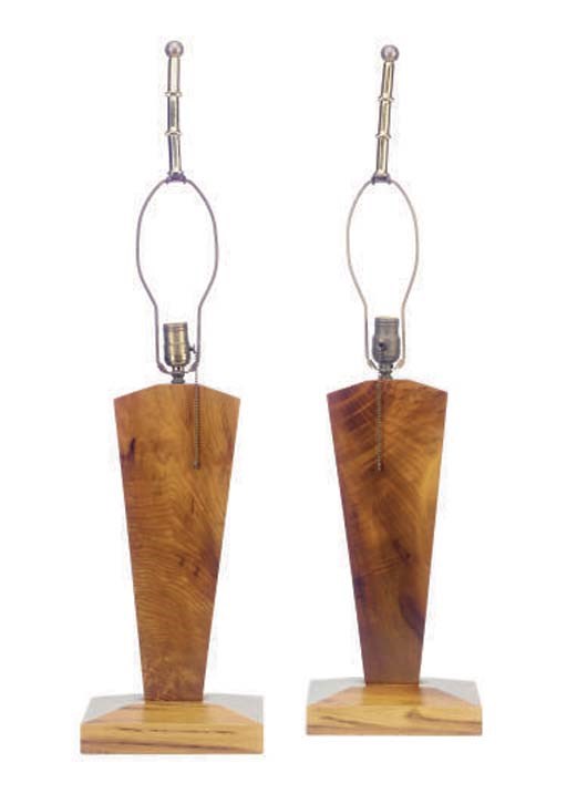 A PAIR OF WALNUT TABLE LAMPS,