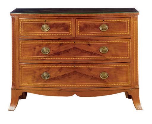 A GEORGE III INLAID MAHOGANY CHEST OF DRAWERS,