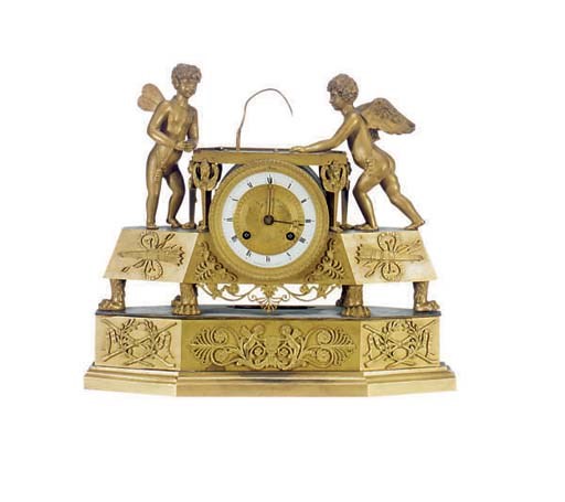 A CHARLES X GILT BRONZE MANTLE CLOCK,