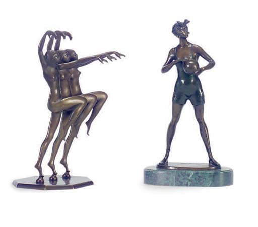 A COLD PAINTED BRONZE FIGURE OF AN ATHELTE,