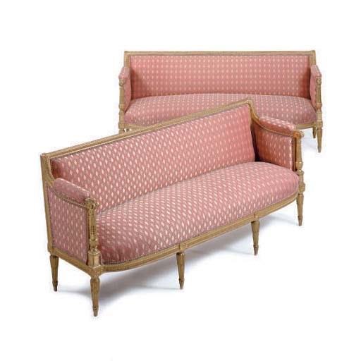 A pair of French giltwood canapes
