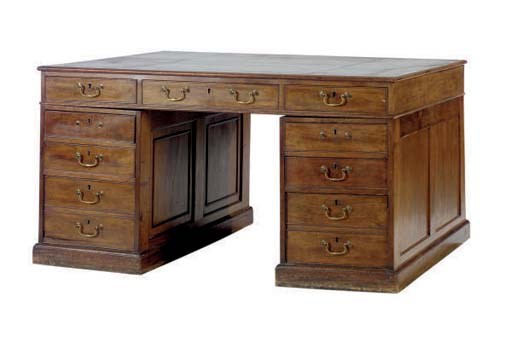 A GEORGE III MAHOGANY DOUBLE PEDESTAL DESK,
