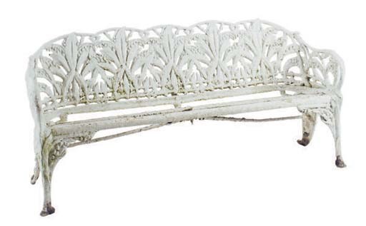 A COALBROOKDALE LILY OF THE VALLEY WHITE-PAINTED CAST IRON GARDEN BENCH,