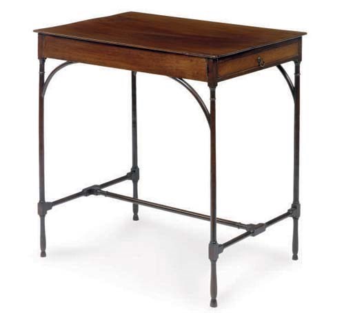 AN ENGLISH MAHOGANY TEA TABLE,