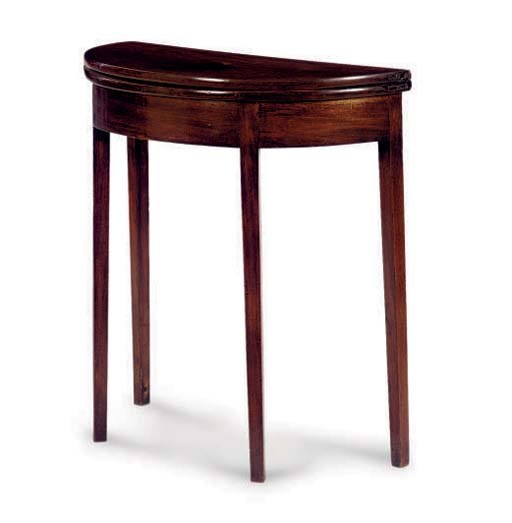 A PAIR OF ENGLISH MAHOGANY FOLD OVER CARD TABLES,