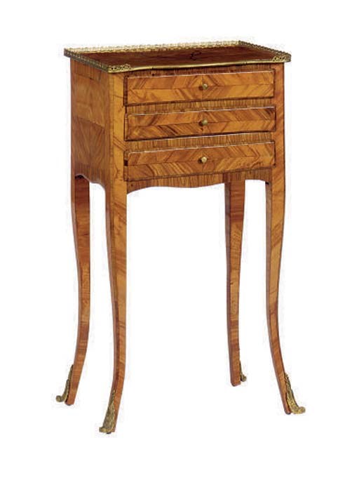 A LOUIS XV GILT-METAL MOUNTED MARQUETRY INLAID TULIPWOOD CHIFFONIERE,