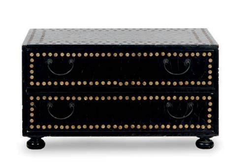 A BROWN LACQUERED AND PARCEL-GILT TWO-DRAWER LOW CHEST,
