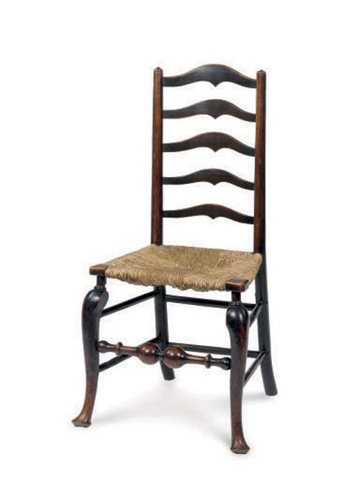 A PAIR OF ENGLISH STAINED AND FRUITWOOD LADDER-BACK SIDE CHAIRS