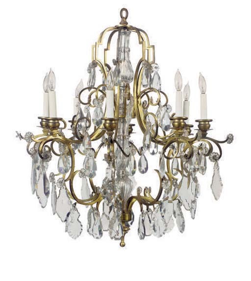 A FRENCH BRASS AND CUT GLASS EIGHT-LIGHT CHANDELIER,