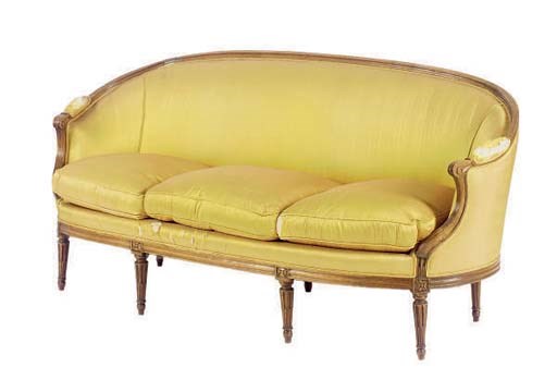 A LOUIS XVI CARVED BEECHWOOD SETTEE,