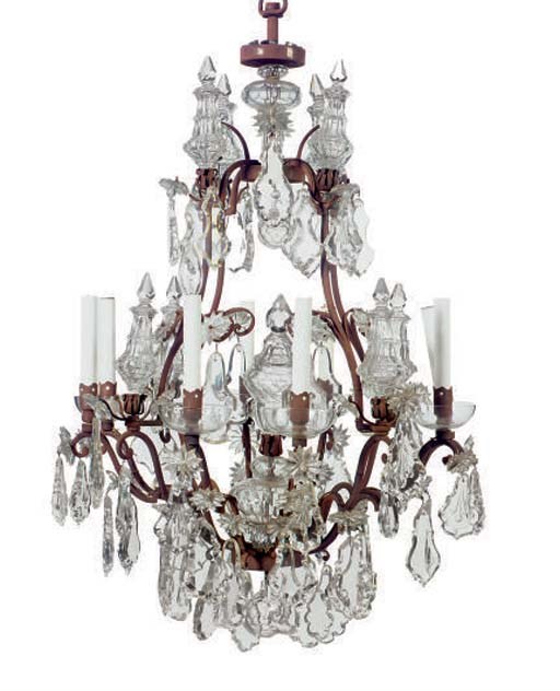 A FRENCH IRON AND CUT-GLASS EIGHT-LIGHT CHANDELIER,