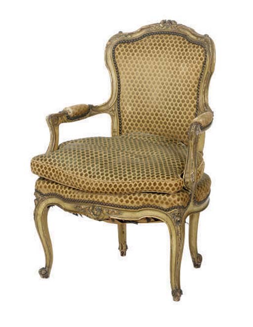 A FRENCH GREY-PAINTED FAUTEUIL,
