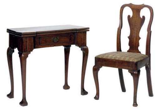 A GEORGE II MAHOGANY FOLD OVER TEA TABLE,