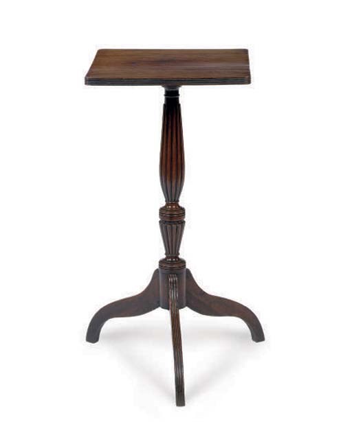 AN ENGLISH MAHOGANY SQUARE TOP CANDLESTAND,