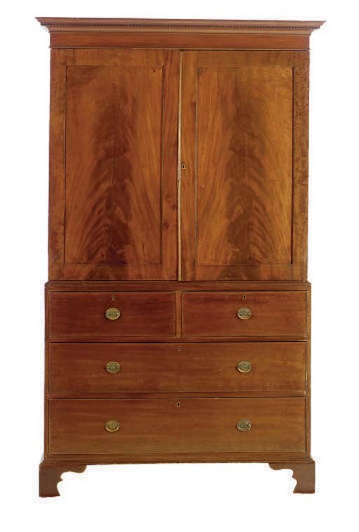 AN ENGLISH MAHOGANY LINEN PRESS,