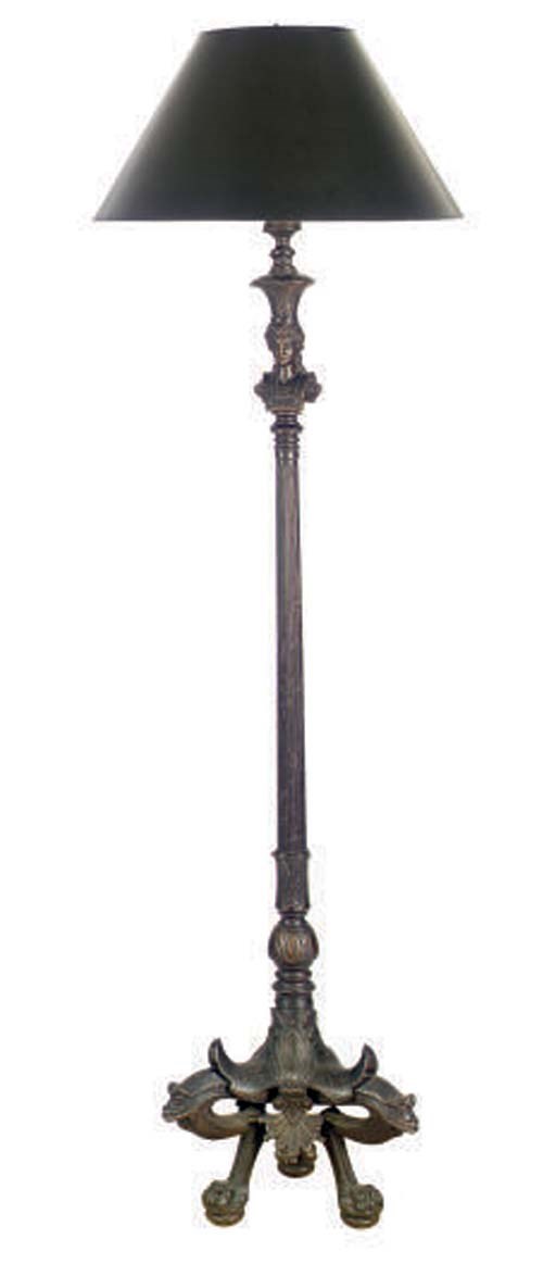 A FRENCH PATINATED BRONZE FLOOR LAMP,