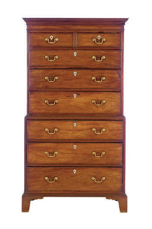 A GEORGE III MAHOGANY CHEST ON CHEST**,