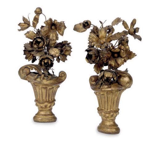 A PAIR OF GILT-METAL FLORAL TABLE ORNAMENTS,