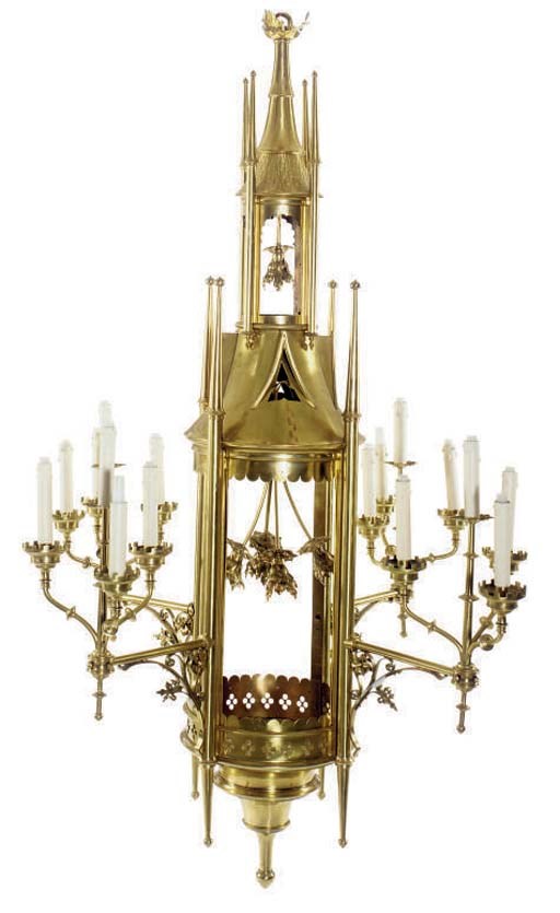 A FRENCH BRASS CHANDELIER,