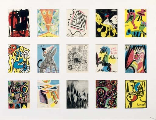 P. Alechinsky, E. Alfelt, K. Appel, Atlan, E. Bille, Constant, Corneille, J. Doucet, S. Ferlov, St. Gilbert, S. Gudnason, H. Heerup, E. Jacobsen, A. Jorn, C.H. Pedersen