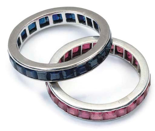 TWO GEM-SET ETERNITY RINGS