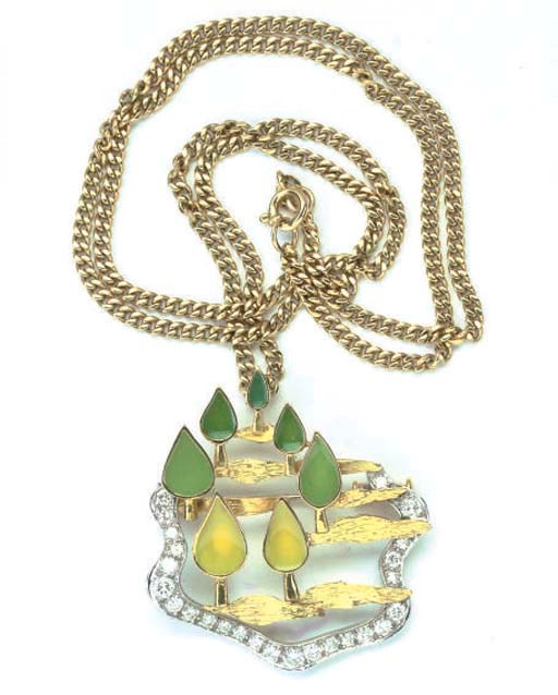 AN ENAMEL AND DIAMOND PENDANT, BY GÜBELIN