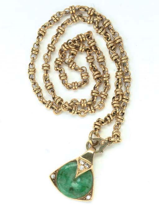 A JADE AND DIAMOND PENDANT, BY GÜBELIN