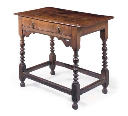 A WALNUT AND OAK SIDE TABLE