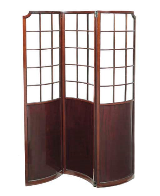 A VICTORIAN MAHOGANY THREE-FOLD SCREEN