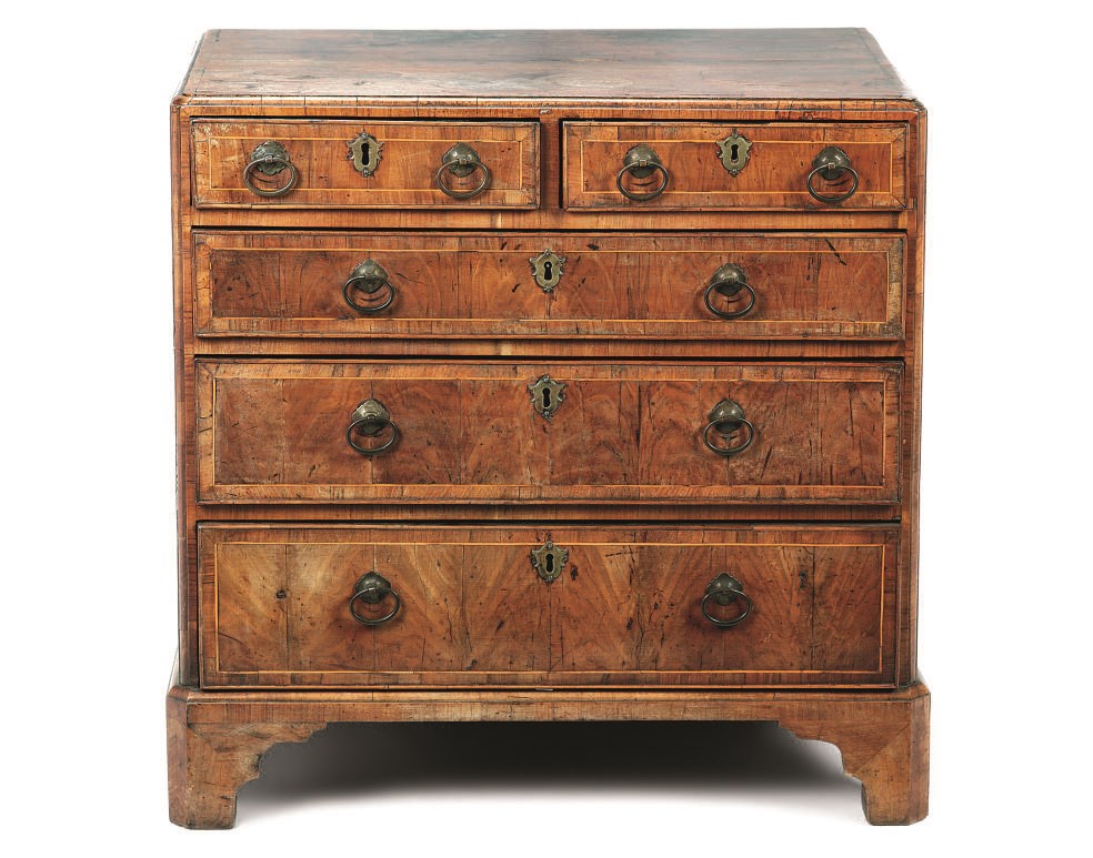 A WALNUT CROSSBANDED AND LINE-INLAID CHEST
