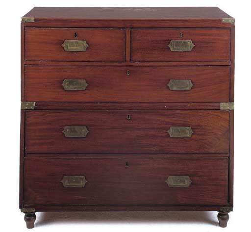 A VICTORIAN MAHOGANY AND BRASS MOUNTED CAMPAIGN CHEST