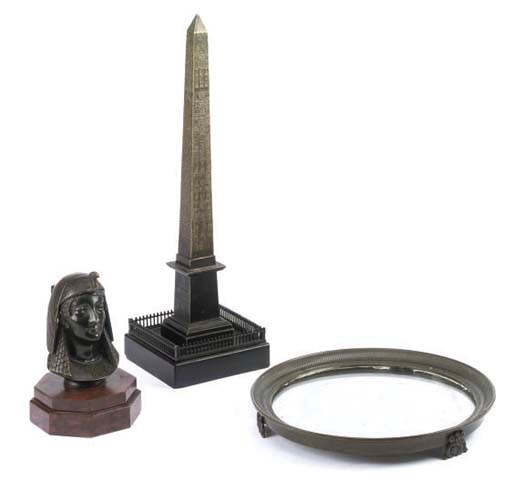 A FRENCH BRONZE AND BLACK MARBLE MODEL OF AN EGYPTIAN COLUMN
