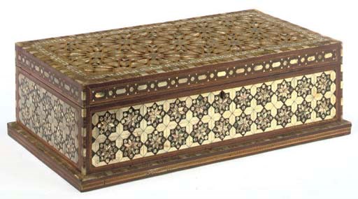 AN OTTOMAN MOTHER-OF-PEARL AND MARQUETRY CASKET