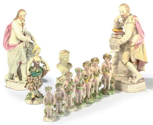 A PAIR OF DERBY FIGURES OF SHAKESPEARE AND MILTON