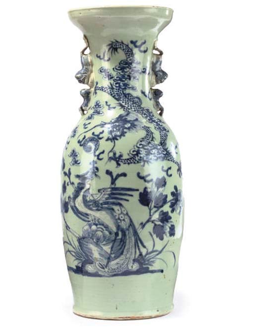 A CHINESE BLUE AND WHITE CELADON GROUND VASE
