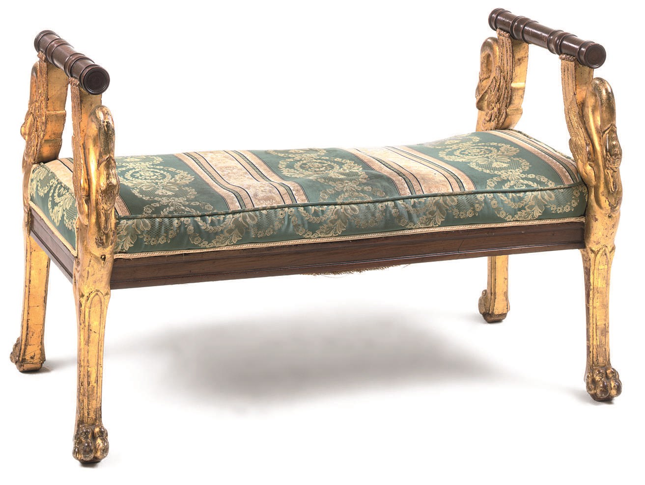A MAHOGANY AND PARCEL-GILT STOOL