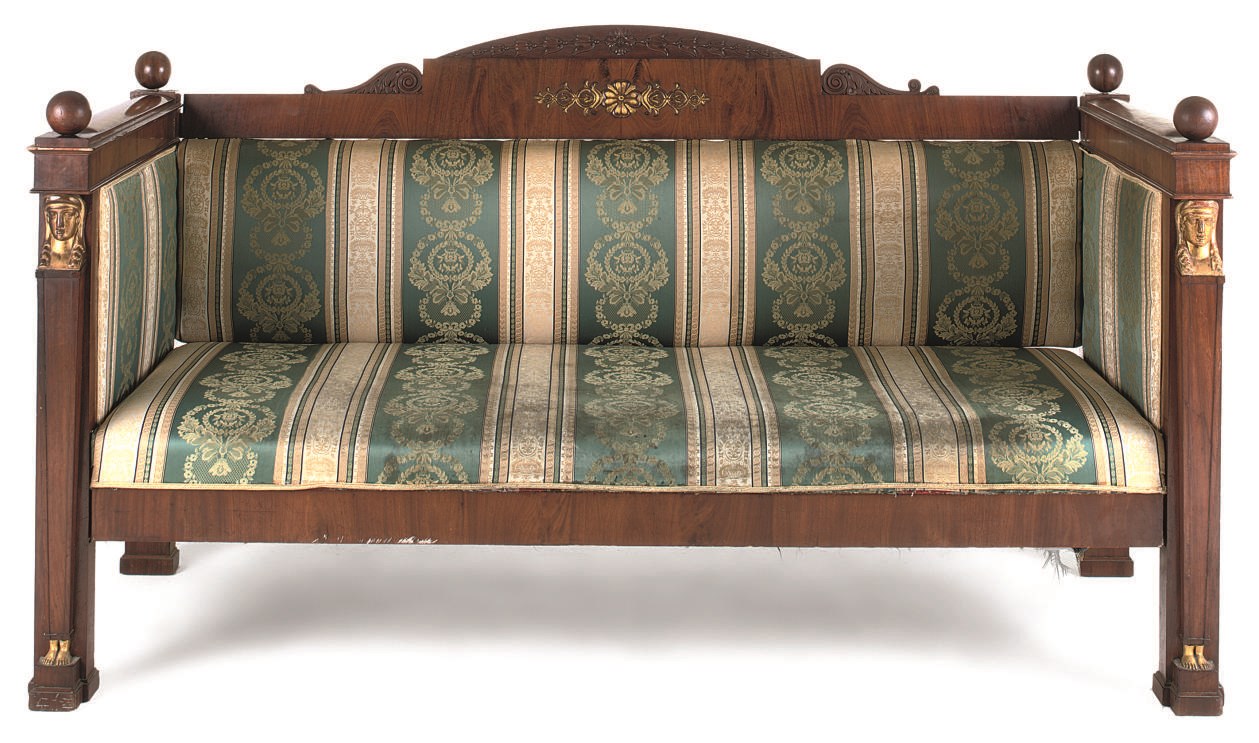 A MAHOGANY AND PARCEL GILT SOFA